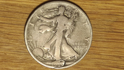 SUA -walking liberty 1/2 half dollar 1919 D argint 900- f rara ! eroare batere ! foto