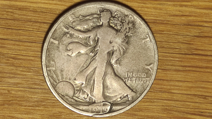 SUA -walking liberty 1/2 half dollar 1919 D argint 900- f rara ! eroare batere !