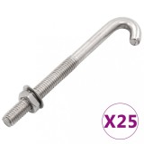 VidaXL Șurub de fixare tip J cu piuliță și șaibă, M8x120 mm, 25 seturi
