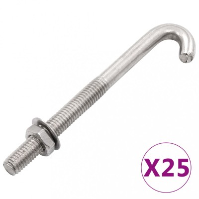 vidaXL Șurub de fixare tip J cu piuliță și șaibă, M8x120 mm, 25 seturi foto
