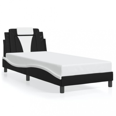 Cadru de pat Viana fara saltea negru si alb 90x190 cm piele artificiala foto