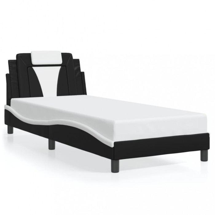 Cadru de pat Viana fara saltea negru si alb 90x190 cm piele artificiala