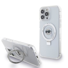 Husa iPhone 15 Pro Max Karl Lagerfeld Hardcase Ring Stand MagSafe, Karl Head, alb, KLHMP15XHMRSKHH foto