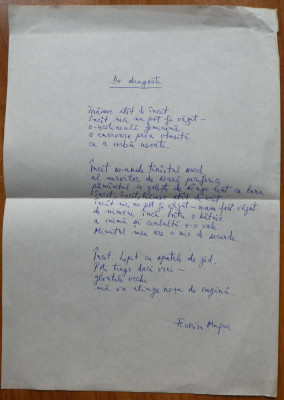 Manuscris Florin Mugur ; Poezia: De dragoste foto