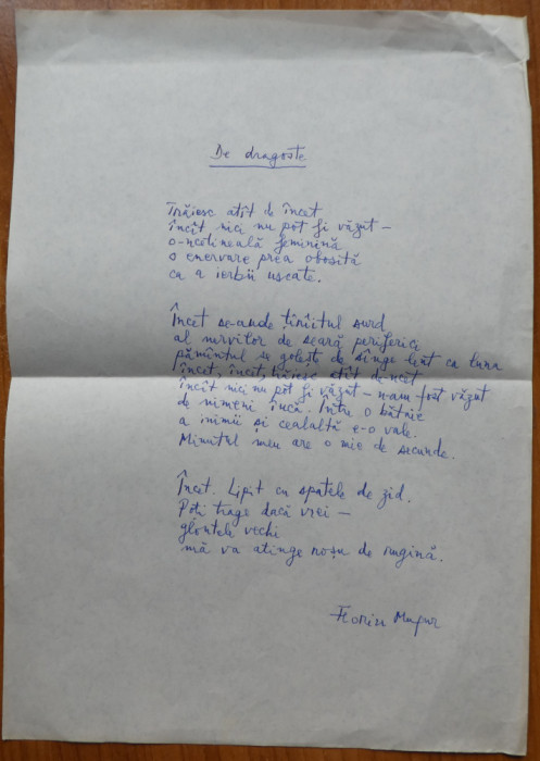 Manuscris Florin Mugur ; Poezia: De dragoste