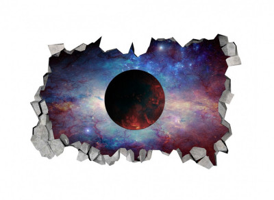 Sticker decorativ, gaura in perete 3D, Planeta, 85 cm, 1043STK-2 foto