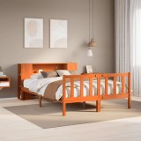 VidaXL Pat cu bibliotecă fără saltea maro 140x190 cm lemn masiv de pin 3321669