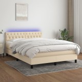 Cumpara ieftin Pat cu arcuri, saltea și LED, crem, 140x200 cm, textil
