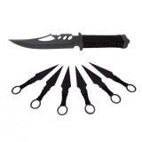 Cumpara ieftin Set Cutit de vanatoare Extreme Battle si sase cutite de aruncat, Black Fury, IdeallStore&reg;, otel inoxidabil, teaca inclusa