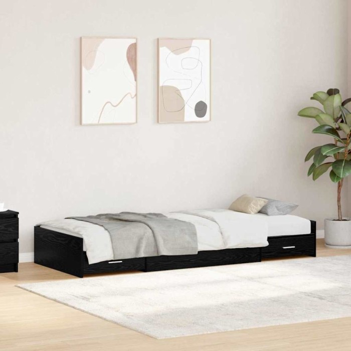 Cadru de pat cu depozitare Stejar Negru 100 x 200 cm Lemn compozit