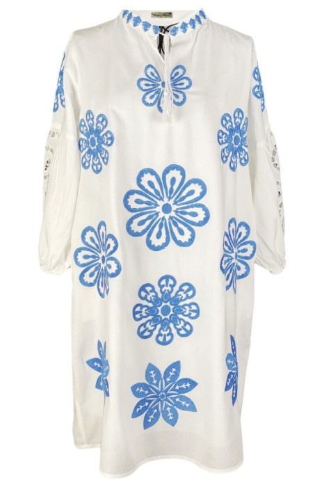 Rochie traditionala dama R24, alb crystal/albastru , marimea S