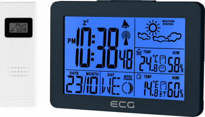 Statie meteo interior-exterior ECG MS 200 Grey, senzor extern fara fir, LCD, ceas, alarma foto