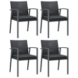 Scaune de gradina cu perne 4 buc. negru 56,5x57x83 cm poliratan