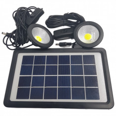 Kit solar, panou solar cu bec, 2 mini proiectoare cu led, incarcator USB, pentru camping foto