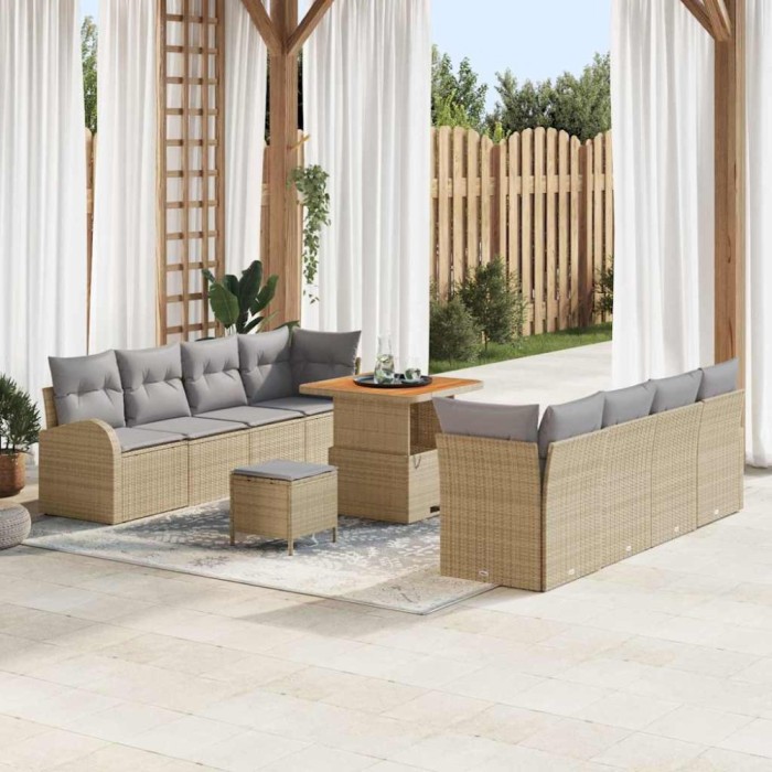 vidaXL Set de canapele pentru grădină cu pernă 11 pcs Bej Rattan poli 3362367