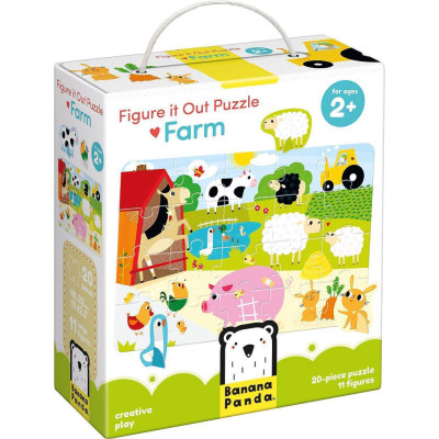 Puzzle educativ - Descopera animalele de la Ferma, 20 piese, 48x32cm Banana Panda BP49032 foto