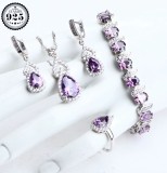 Set bijuterii elegante placate cu argint 925, cu cristale de zirconiu violet-ametist, Alama