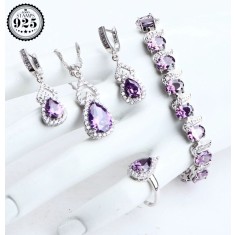 Set bijuterii elegante placate cu argint 925, cu cristale de zirconiu violet-ametist