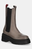 Tommy Jeans ghete chelsea de piele TJW CHUNKY CHELSEA femei, culoarea gri, cu platforma, EN0EN02635