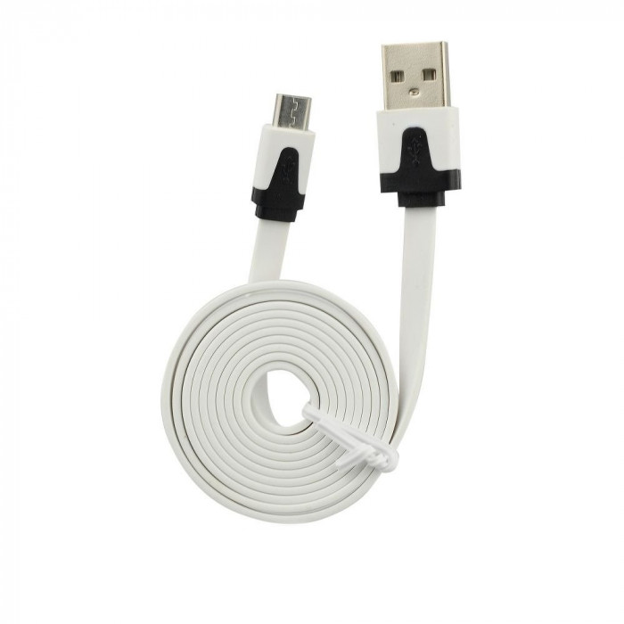 Cablu Date &amp; Incarcare MicroUSB Plat - 1 Metru (Alb)
