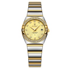 Ceas de dama Poedagar CS1867, otel inoxidabil, argintiu-rose gold, cadran auriu