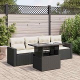 Cumpara ieftin Set mobilier de grădină cu perne, 5 piese, negru, poliratan