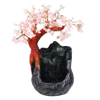 Fantana arteziana, Copac Feng-Shui cu pietre aventurin, Roz, 28 cm, 1245H-2 foto