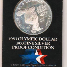 SV * SUA ONE DOLLAR 1983 * AG * Olimpiada Los Angeles 1984 * CERTIFICAT * PROOF!