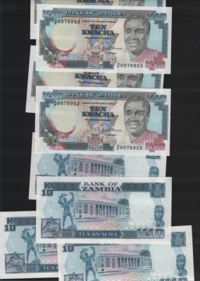 Zambia 10 kwacha 1989(91) unc pret pe bucata foto