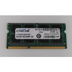 Memorie RAM Laptop, Crucial, 8GB, 2Rx8, DDR3L, PC3L-12800S, 1600MHz, 1.35V, CT102464BF160B.M16FED, CL11, Non-ECC, SODIMM, 204 pini