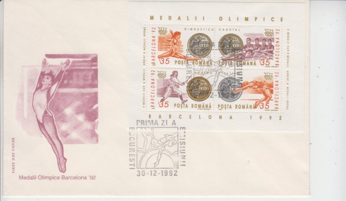 FDCR - Medalii olimpice - JO Barcelona - blocuri - LP1306 - an 1992