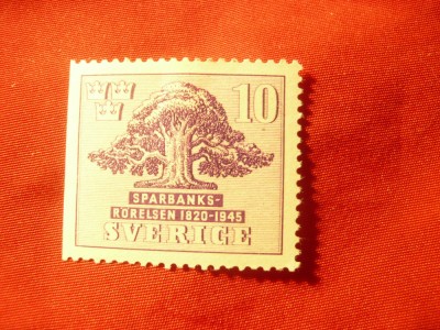 Timbru Suedia 1945 10C violet Sparbanks ,nedantelat stanga foto
