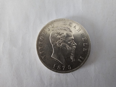 Italia 5 Lire 1875 Argint are 26 gr.Impecabila foto