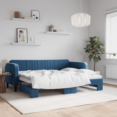 vidaXL Pat de zi cu extensie, albastru, 80x200 cm, catifea 3197055 foto