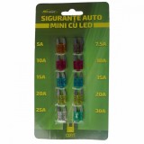Set 10 Sigurante Auto Mini cu LED RoGroup, 12V, 5A 7.5A 10A 15A 20A 25A 30A, Protectie Cablaj Auto