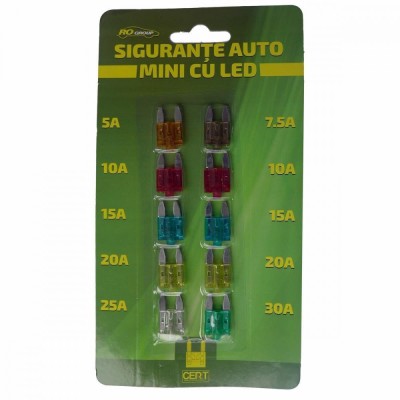 Set 10 sigurante auto mini cu led RoGroup, 12V foto