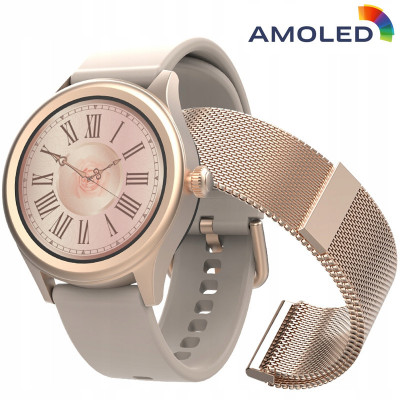 Ceas smartwatch AW-100, AMOLED, Bluetooth 5.0, Rezistenta IP68, Curea Silicon + Metal foto