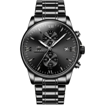 Ceas barbatesc Olevs Quartz Analog Negru Otel Data foto
