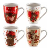 Set 4 cani portelan multicolor in cutie cadou Ursuleti &Oslash; 8 cm x 10,5 H, 300 ml
