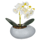 Orhidee decorativa artificiala in ghiveci,flori albe,12x10x18 cm, Oem