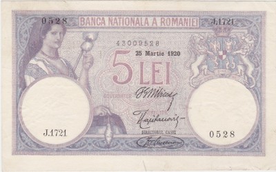 ROMANIA 5 LEI 1920 VF foto