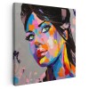 Tablou portret femeie pictura in ulei, multicolor 1397 Tablou canvas pe panza CU RAMA 80x80 cm