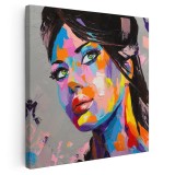 Tablou portret femeie pictura in ulei, multicolor 1397 Tablou canvas pe panza CU RAMA 80x80 cm