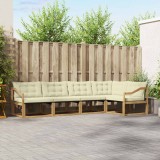 vidaXL Set canapele exterior 5 piese din lemn acacia, alb crem, modular, perne incluse, stil elegant