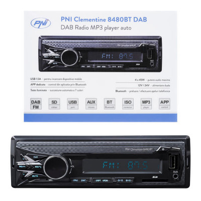 Radio Mp3 Player Auto Dab Si Rds Pni Clementine 8480Bt 4X45w, 12/24V, Cu Sd, Usb, Aux, Rca, Bluetooth Si Usb 1.5A 138489 PNI-8480BT foto