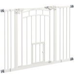 PawHut Uşa de Siguranţă pentru C&acirc;ini, Barieră pentru Animale de Companie cu Ușă Mică pentru Pisici, 74-100x76 cm, Alb | Aosom Romania