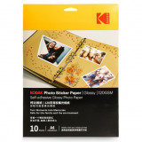 Hartie foto autoadeziva a4, glossy, pentru imprimante inkjet, 120g/mp, top 10, Kodak