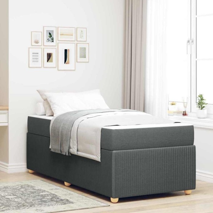 vidaXL Cadru de pat cu saltea Gri &icirc;nchis 90 x 200 cm țesătură 3398341
