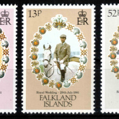 Falkland 1981, Mi #326-328**, Nunta Printului Charles cu Diana, MNH! Cota 3,2 €!