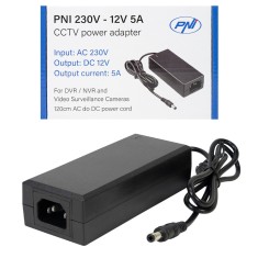 Aproape nou: Alimentator PNI CCTV 230V, intrare 230V, iesire 12V, 5A, 2 metri, negr